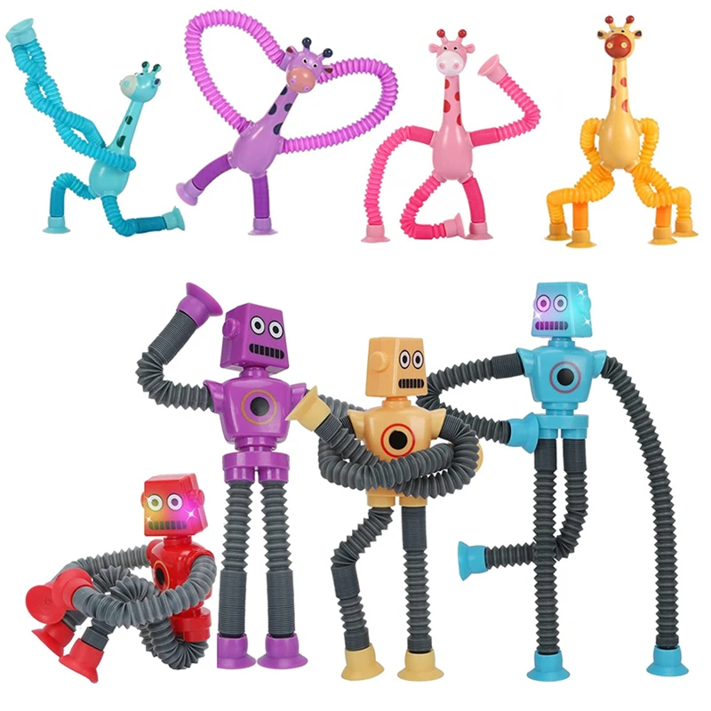 4 Pcs Telescopic Giraffe Aliens Robotics Lion Pop Tubes, Cartoon Fidget Tubes Sensory Toys Stimulating Imaginative Creative Play