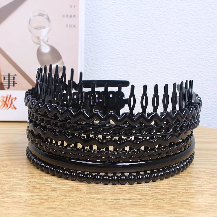 Simple Black Plastic Long Tooth Headband Non-slip Headband Bright Spray Paint Tooth Comb Hairpin Wave Braid Headpin