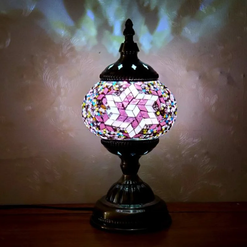 

Bohemian Turkish Table Lamp, Stained Glass Mosaic Night Light, Vintage Desk Decor for Bedroom, Living Room