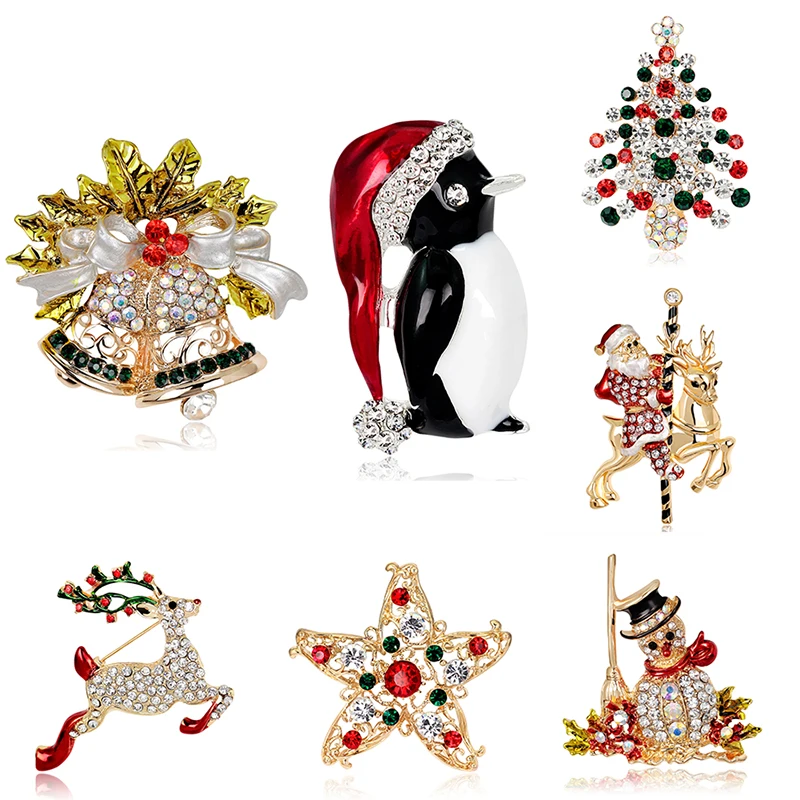 Rinhoo Xmas Enamel Penguin Snowman Hats Brooch Pins Christmas Socks Animal Penguin Insect Gloves New Year Gift Jewelry