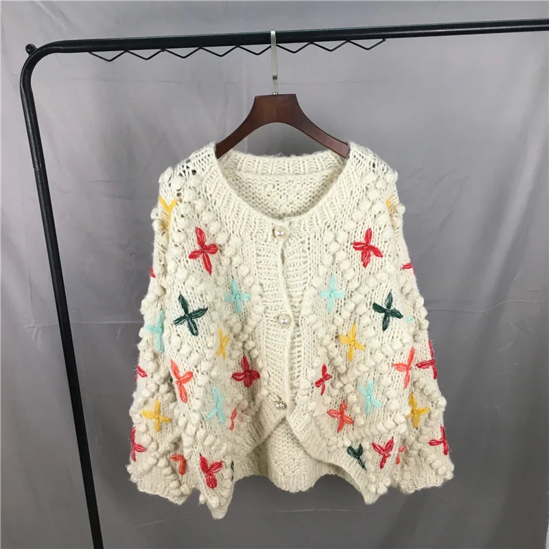 Crochet Multicoloured Star Knit Vintage Cardigan Chunky Handmade Sweater Jacket Knitwear Autumn/Winter Aoman Clothing