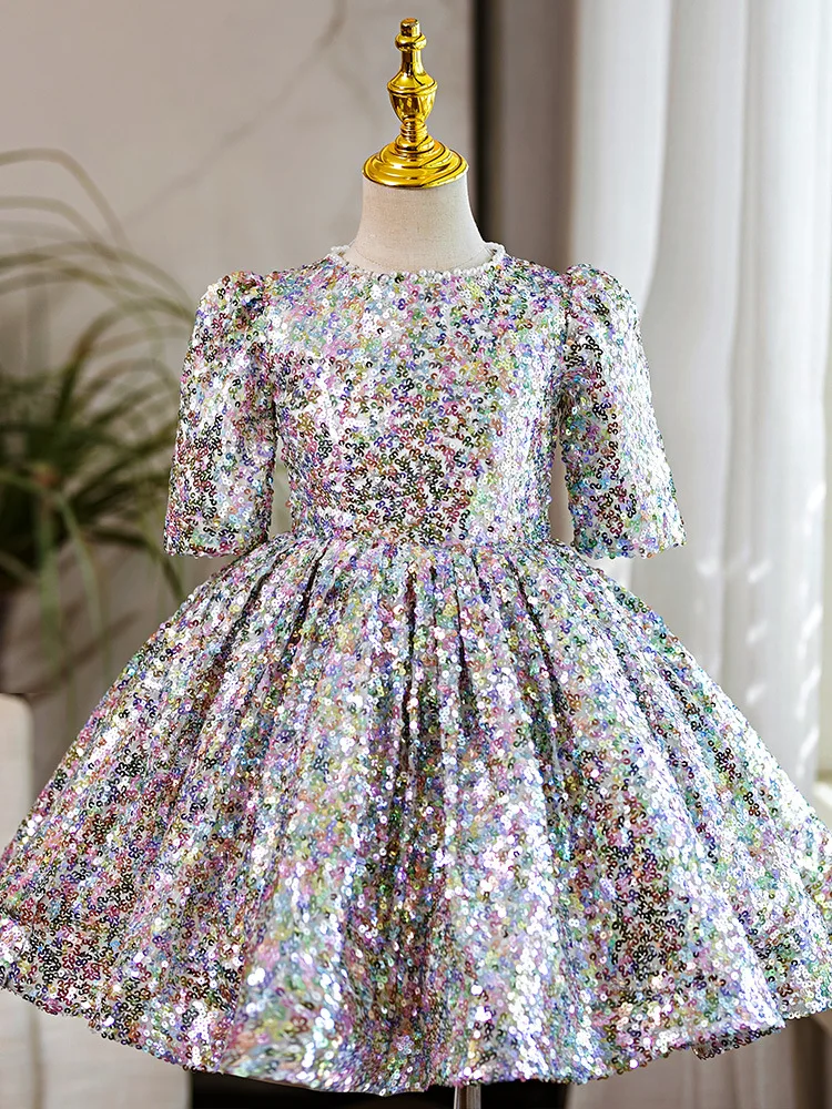 Gorgeous Kids Prom Dresses Girl Shining colored sequins Princess Dress Children Wedding Flower Girl baby Birthday Party Dress