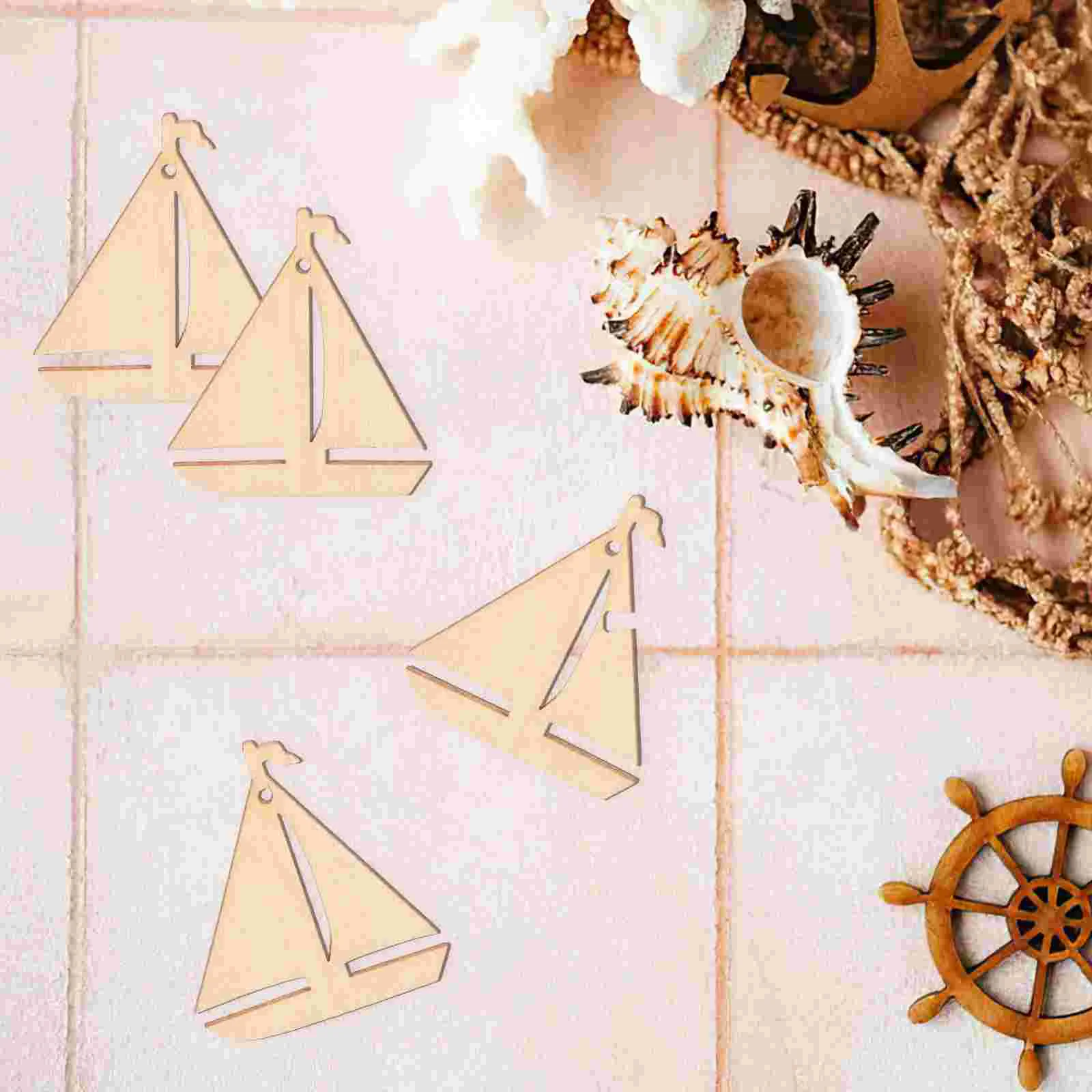 50 Pcs Wooden Sailboat Tags DIY Crafts Unfinished Cutout Cutouts Graffiti Chips Hand-painted Painting Decors