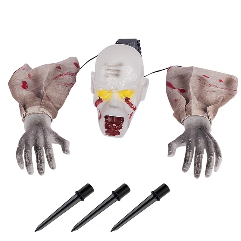 

BEAU-Halloween Creepy Ghost Horror Ornament Glowing Skeleton Ground Plug Hands Set Warm Light Skeleton Decoration Street Lamp
