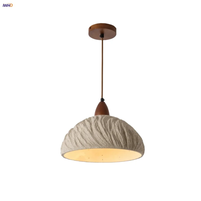

IWHD Wire Adjustable LED Pendant Light Fixture Bedroom Bar Cafe Wood Cement Mountain Lampshade Nordic Modern Hang Lamp Lamparas