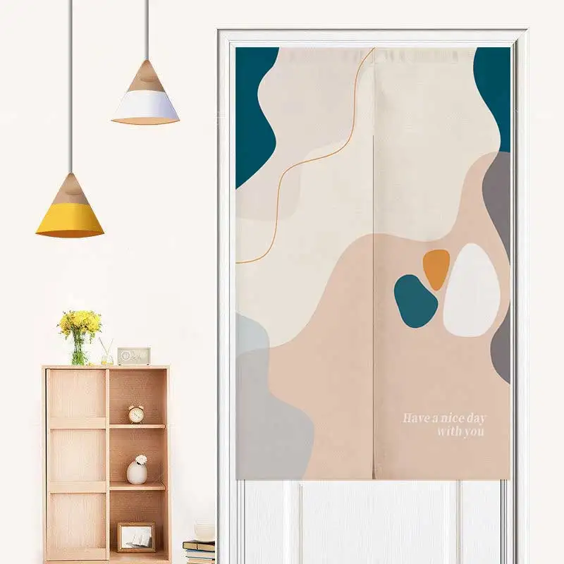 Morandi Abstract Door Curtain Entrance Household Partition Curtain Hole Free Bedroom Doorway Half Curtain Kitchen Hanging Noren
