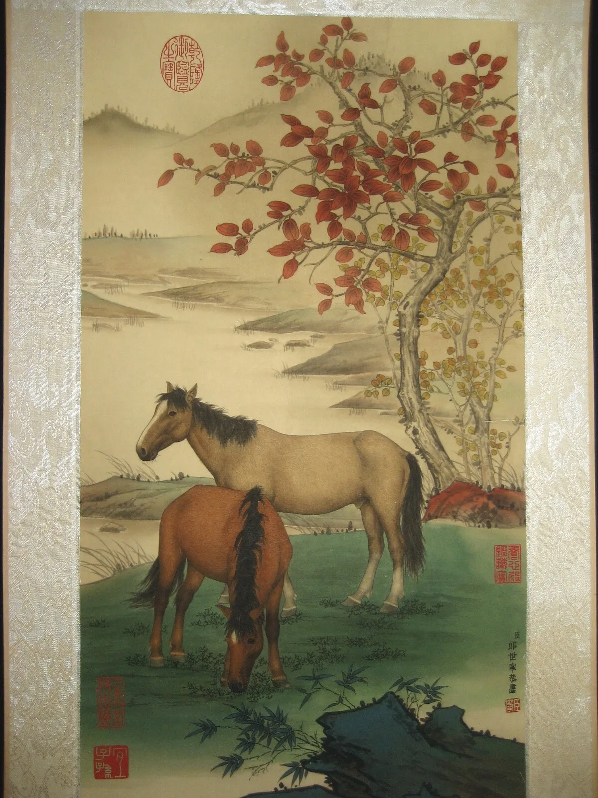 Old Chinese Antique painting scroll Rice Paper Horse By Lang Shining