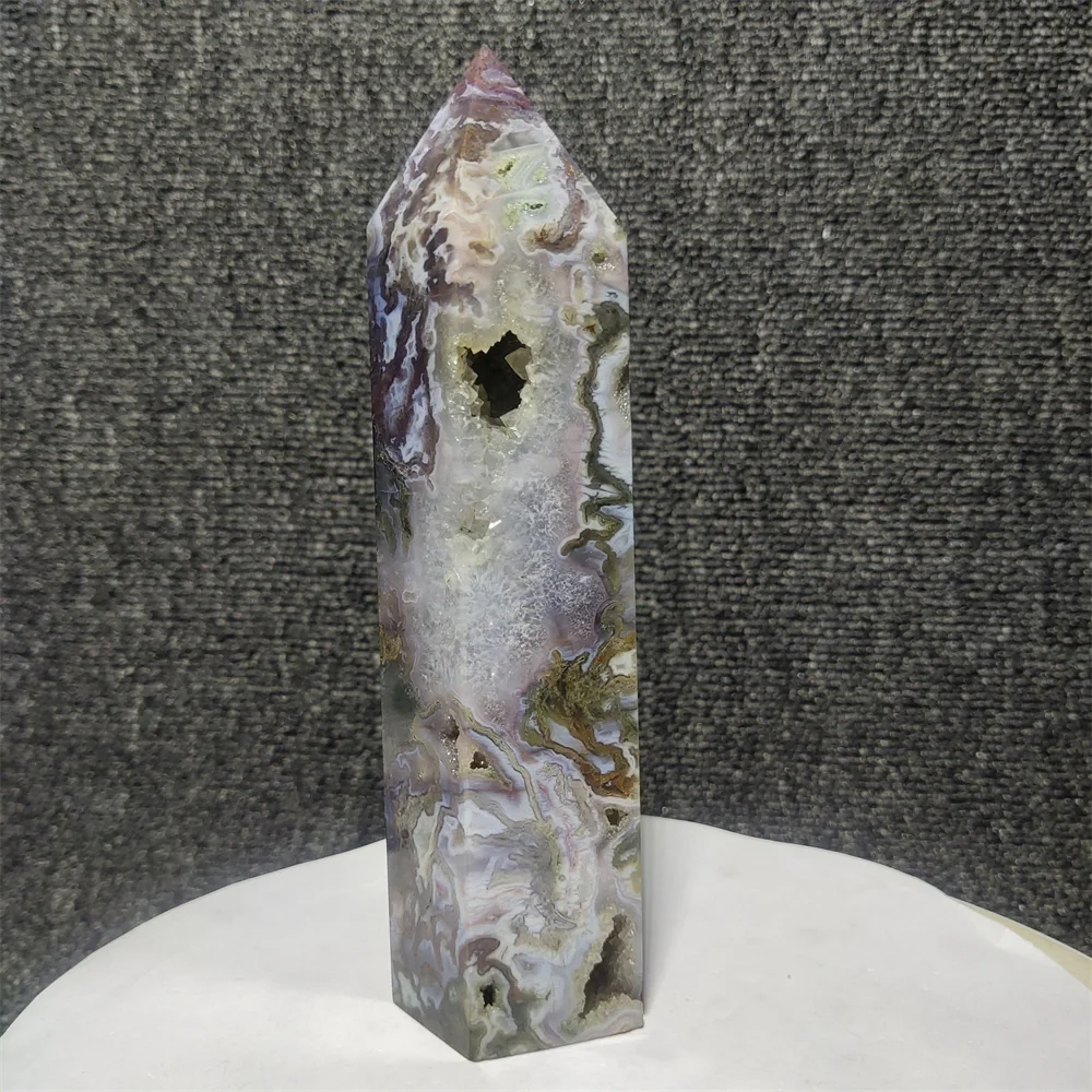 

Natural Crystal Water Grass Agate Geode Hexagon Prism Tower Obelisk Spiritual Meditation Reiki Gift Stone Home Decoration