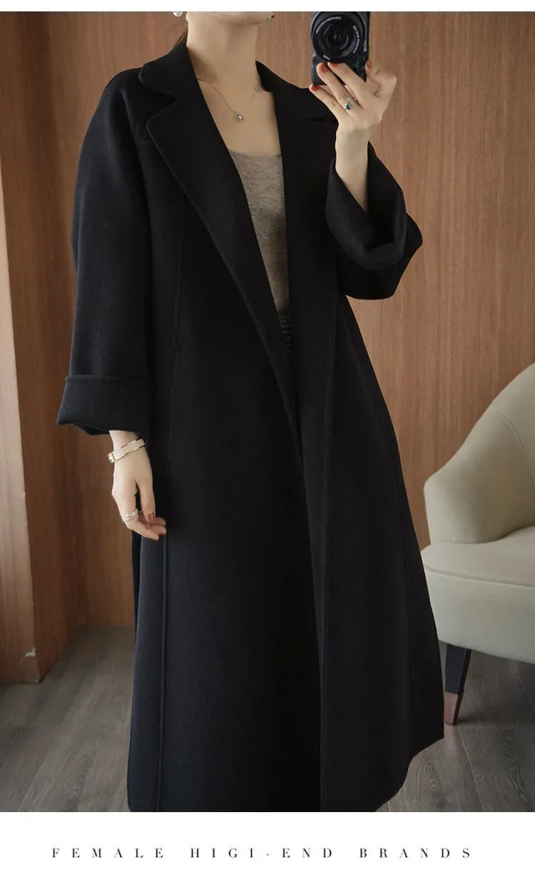 Double Sided Woolen Coat Long Over Knee Loose Oversized 2024 Winter New Jacket for Women