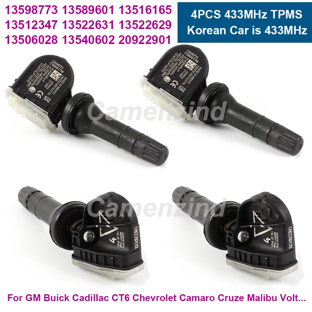 4PCS TPMS Sensor 13598773 13544444 13506028 13540602 13516165 13540603 433MHz For Cadillac CT6 XT5 SRX Chevrolet Malibu Opel