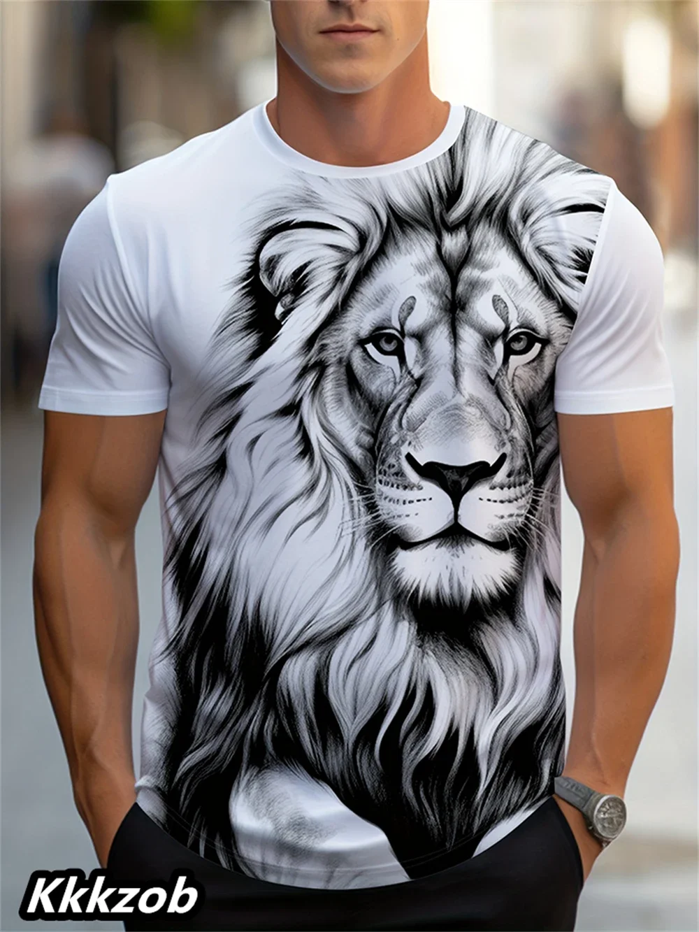 

Mens Lion Print Short Sleeve Crew Neck T-Shirt Soft Breathable Casual Wear Outdoor Activities Summer Essential Clothing Tshirts