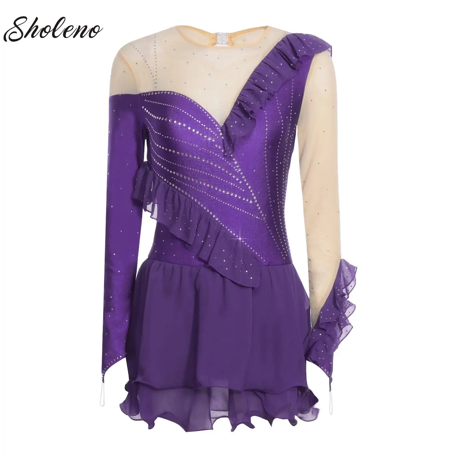 

Womens Acrobatics Gymnastics Artistic Figure Skating Ballet Lyrical Dance Costume Stage Dancewear Ruffled Trim Leotards Dress