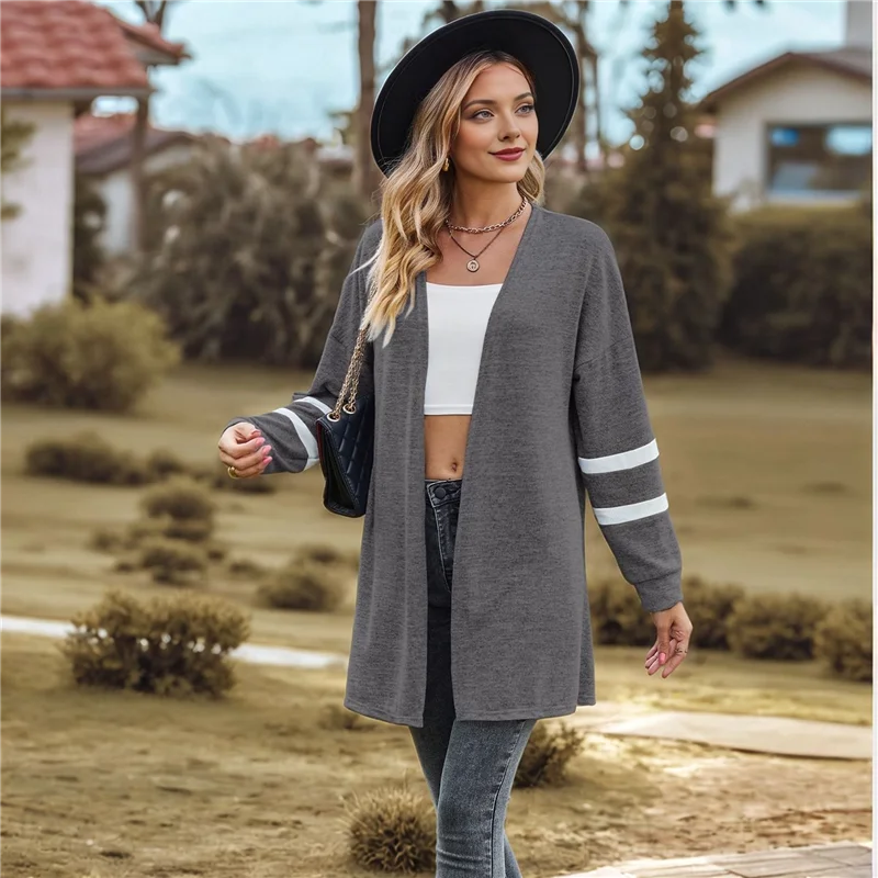 AOAO – Camisa cardigã feminina com frente aberta e casaco de manga comprida