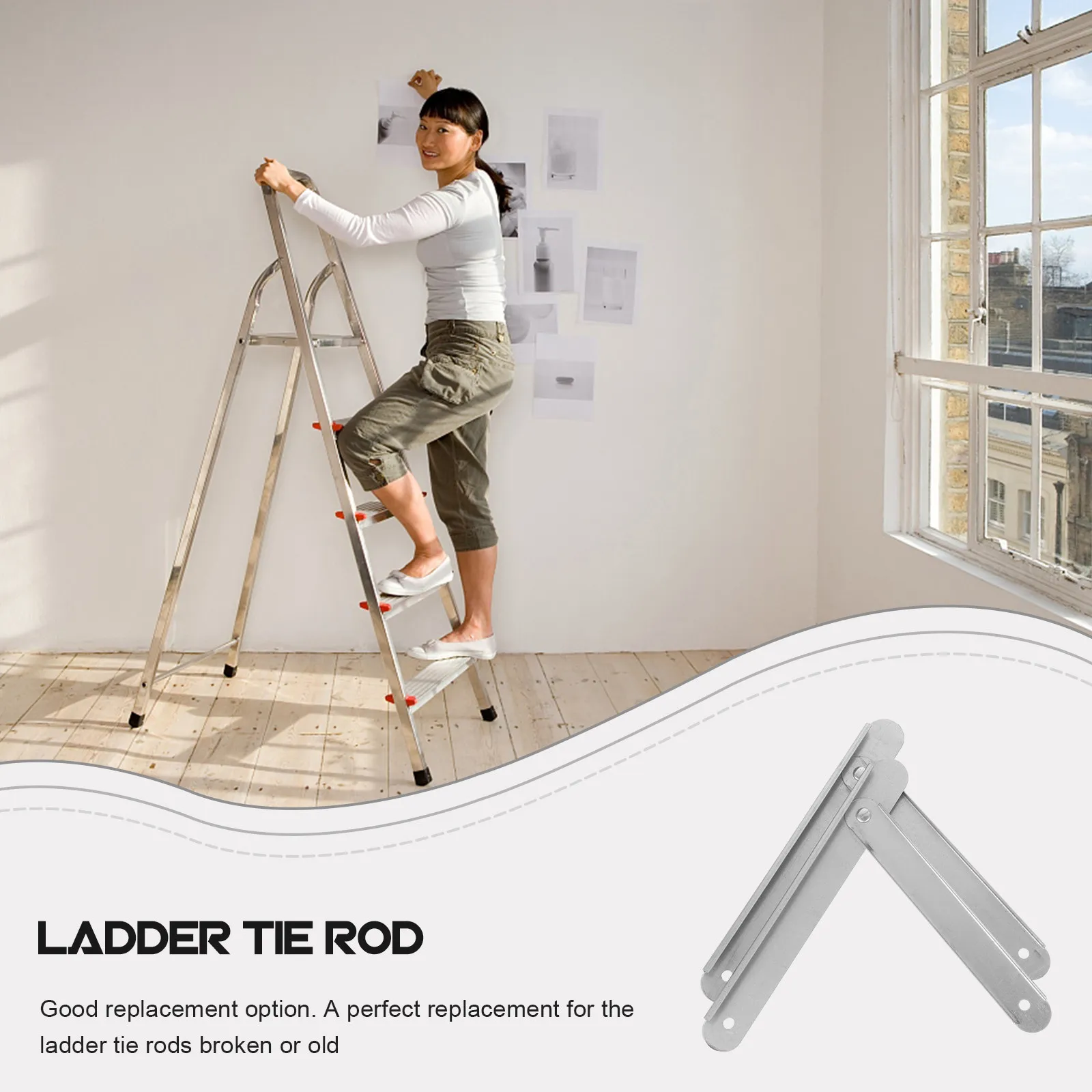 2Pcs Lightweight Ladder Tie Rods Aluminum Alloy Step Ladder Hinge Replacement with High Hardness Corrosion Resistant Durability