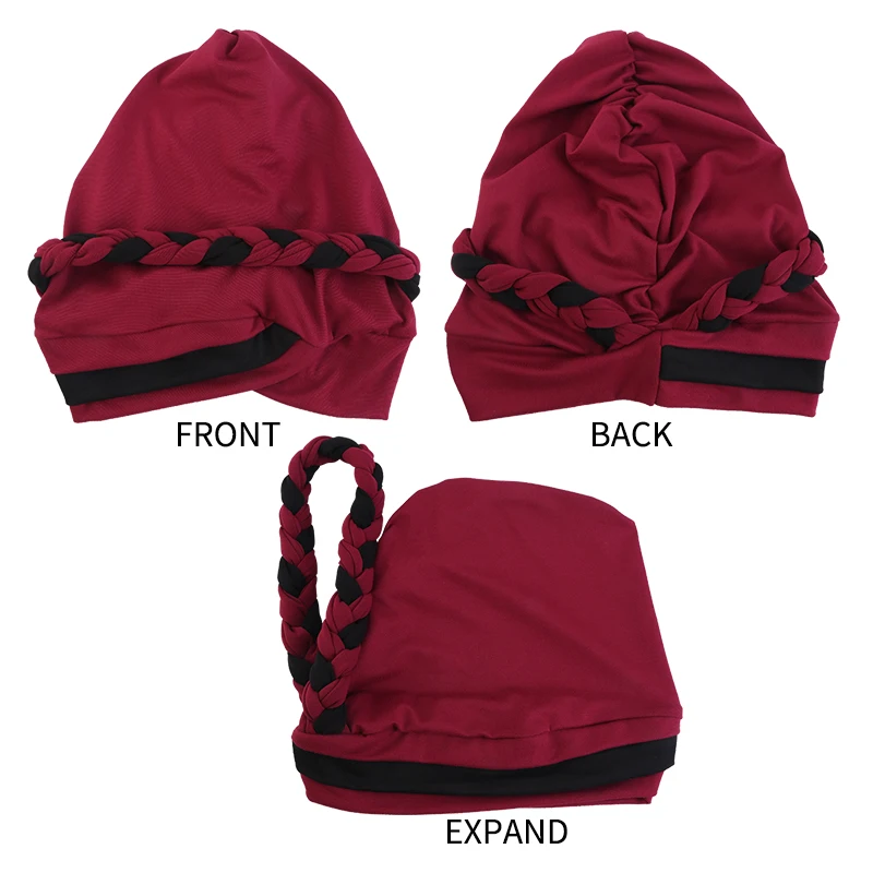 Feminino bohemia impressão trança turbante bonnet hijab bonés lenço de cabeça para muçulmano interior hijabs femme musulman árabe envoltório turbantes