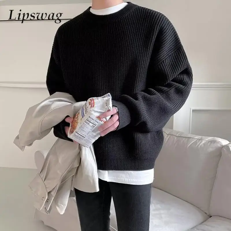 

Stylish Mens Solid Color Sweaters Fashion Crew Neck Long Sleeve Knitting Jumpers Men Fall Winter Daily Casual Knitted Sweater