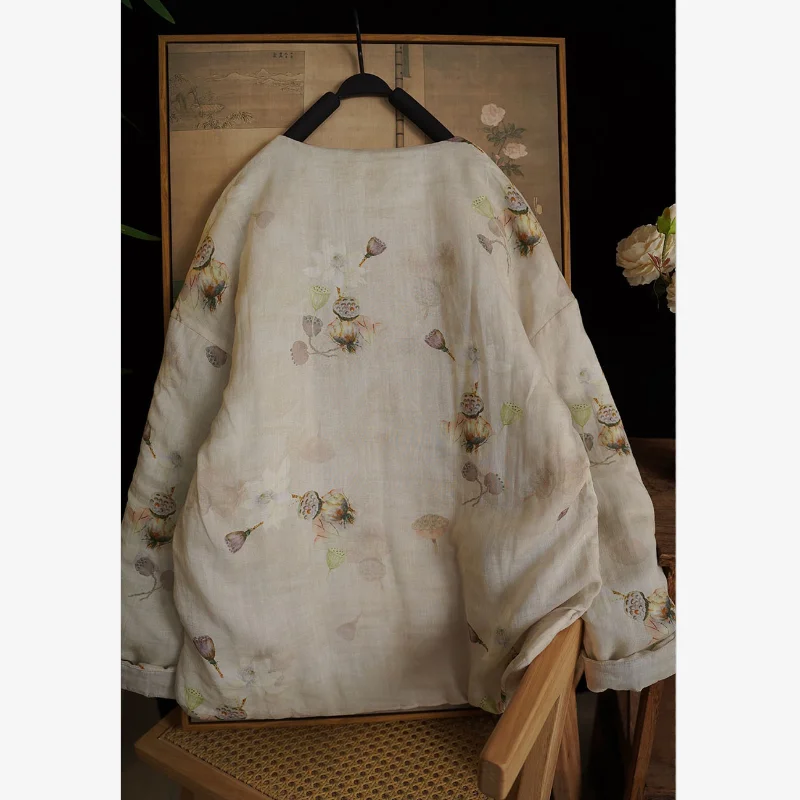 جديد الصينية Sle القنب القطن Jaet المرأة الشتاء جولة Ne زرر ملابس خارجية دافئة زن الروح القطن معطف Dreng Sunny...