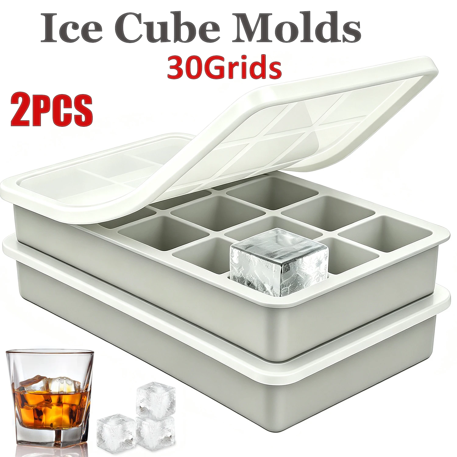 15 Cavity Ice Cube Tray Silicone Square Ice Trays Easy Release Stackable Ice Cube Molds with Removable Lid Ice Cubes for Whiskey