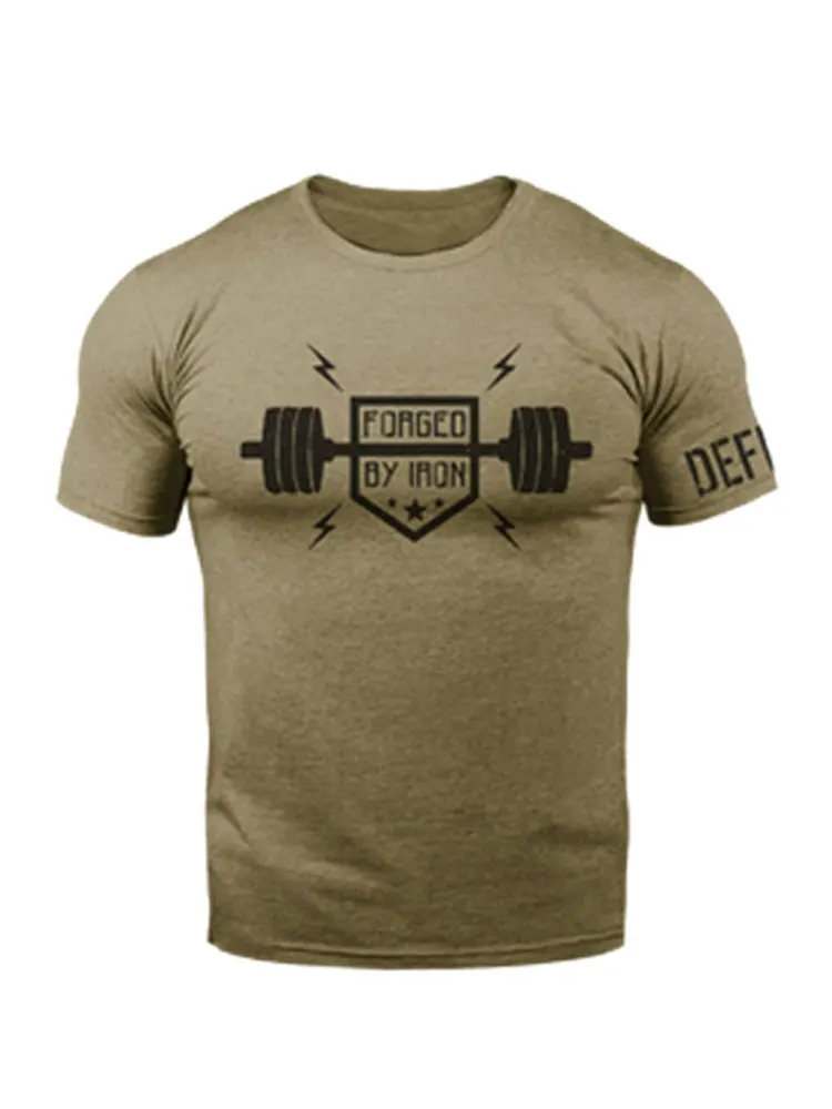 Men's Fitness T-shirt Dumbbell Weight Lifting Print Gray Street Vintage Tough Guy T-shirt Daily Casual Short-sleeved T-shirt