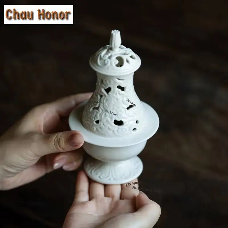 ZAEYORIA Ding Kiln White Pagoda Incense Holder Zen Garden Incense Burners Aromatherapy Smell Distributor Censer Buddhism Craft