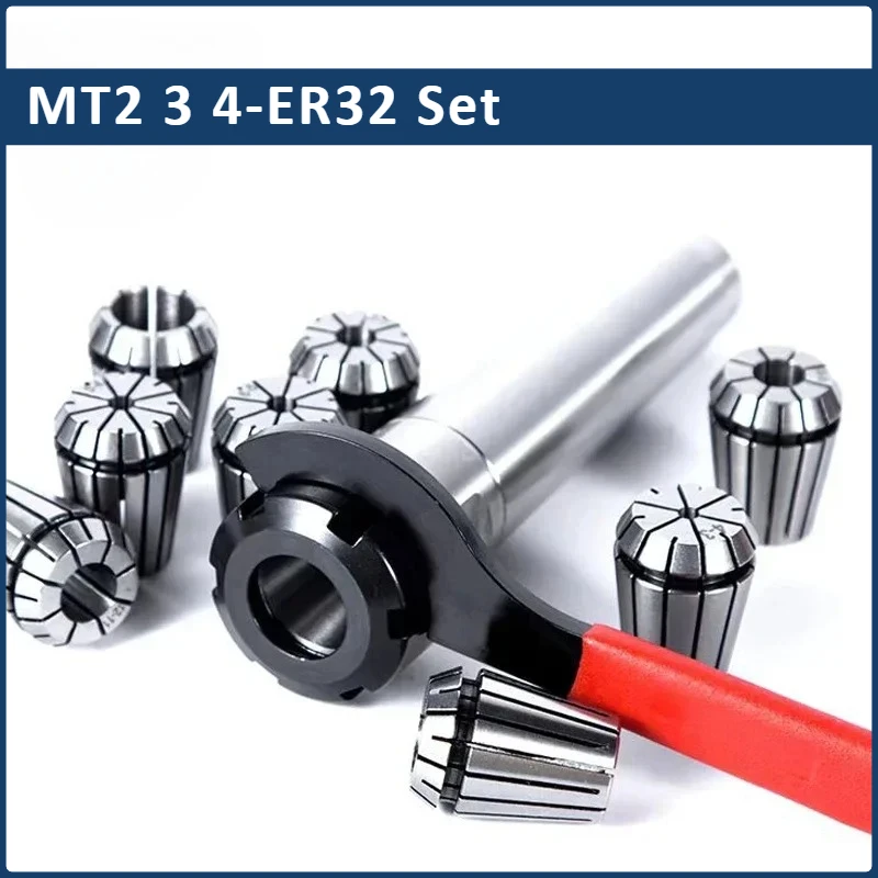 ER32 9pcs Set Spring Collet Chuck Set Milling MT Chuck MT2 MT3 MT4 ER32 For CNC Engraving Machine Milling Lathe Tool Holder