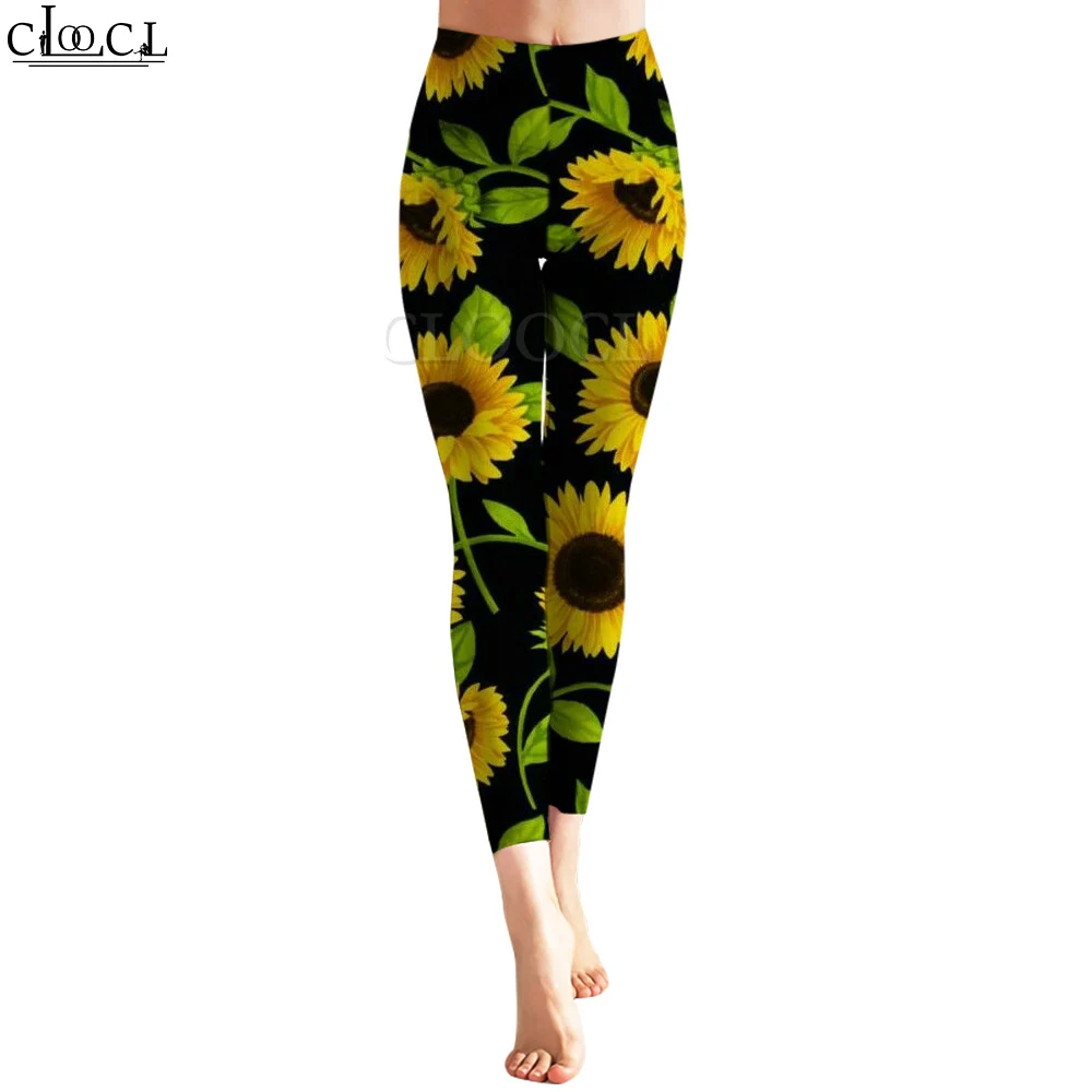 CLOOCL Zonnebloem Dames Legging Mode Casual Sportkleding Gedrukte Hoge Taille Legging Gym Workout Yoga Broek Naadloze Legging