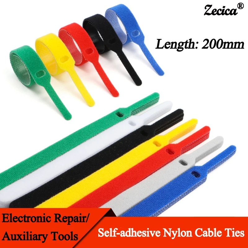 

10~1000pcs Nylon Cable Tie Hook Loop Length 200mm 7colors Backpackers Hikers Line Belt Backless Data Line Strap Magic Sticker