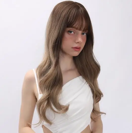 Direct Help Brown Wave Long Wig Women's Role Playing Party Daily Role Playing Synthetic Wig Heat Resistant Wig