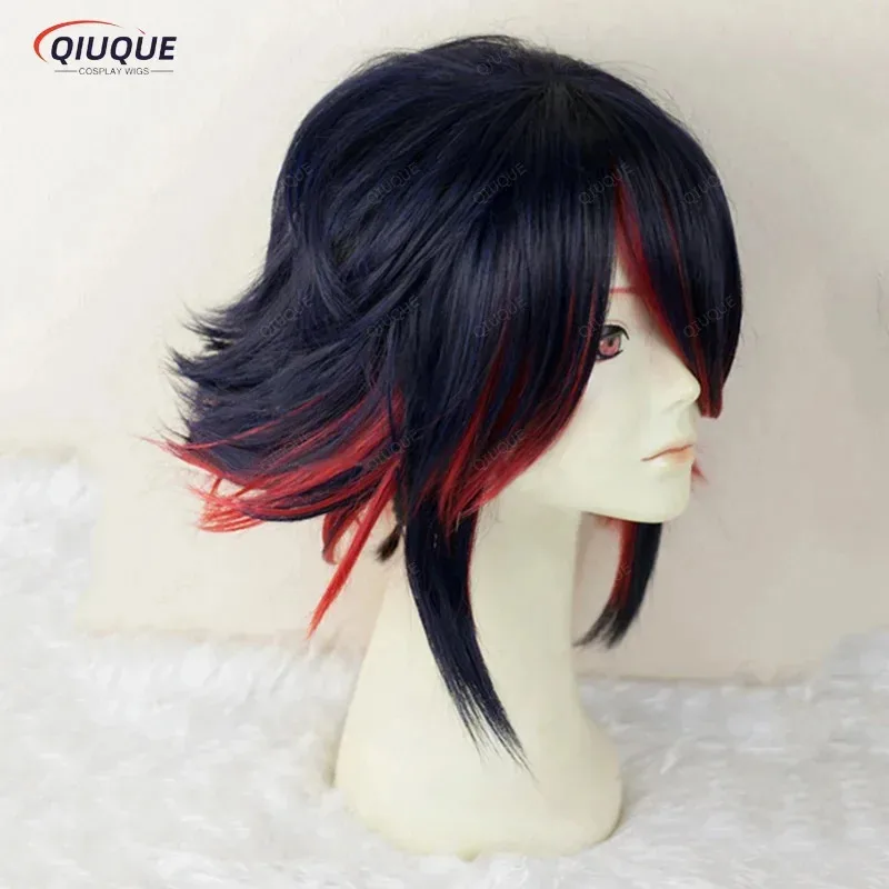 أنيمي قتل لا قتل ماتوي ريوكو قصيرة الأزرق والأحمر مقاومة للحرارة الشعر تأثيري حلي شعر مستعار + غطاء شعر مستعار مجاني