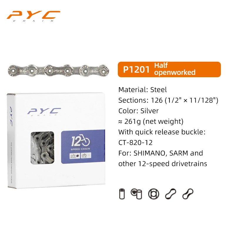 PYC Fietsketting Chroom Harden & Mushroom Pin Klinktechnologie voor Shimano, SARM, 10 11 12 Speed ​​Aandrijflijnen Fietsen Onderdeel