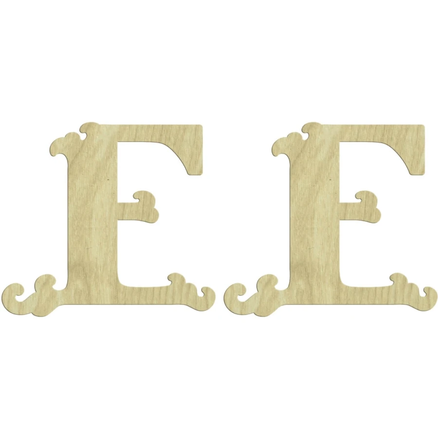 KD223 Letter E 2li Set Wooden Package Ornament, Unpainted Wooden Ornament