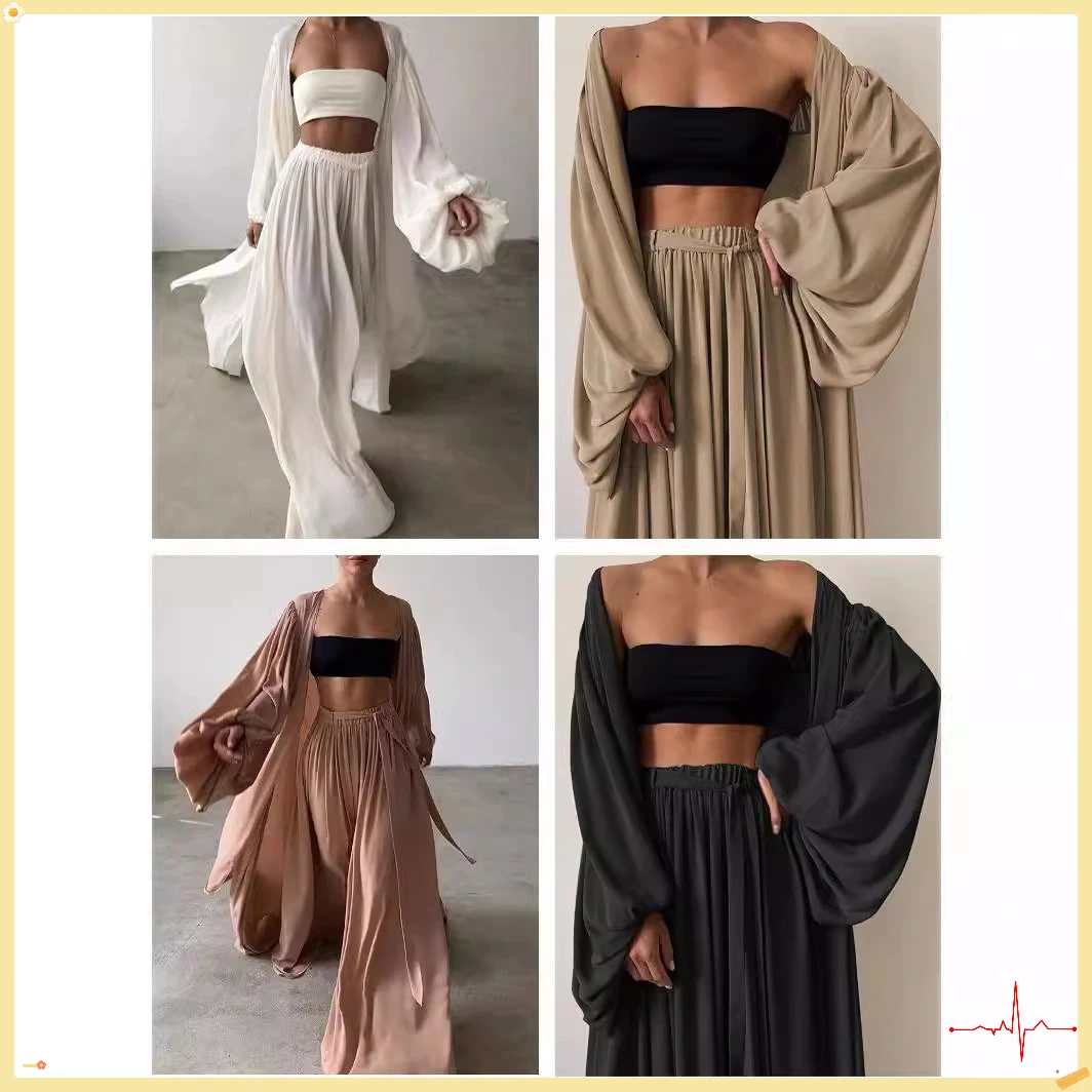 

Soft Spring Fashion 3-Piece Suit for Women - Wrap Cardigan Tops & High Waist Pants, Casual Home Tracksuits 2025 New