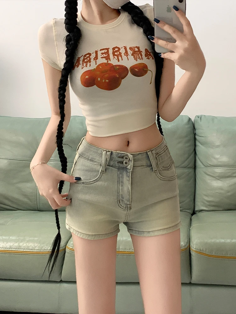 

High Waisted Denim Shorts for Women Summer Korean Style Slim Fit A-Line Hot Pants Casual Streetwear