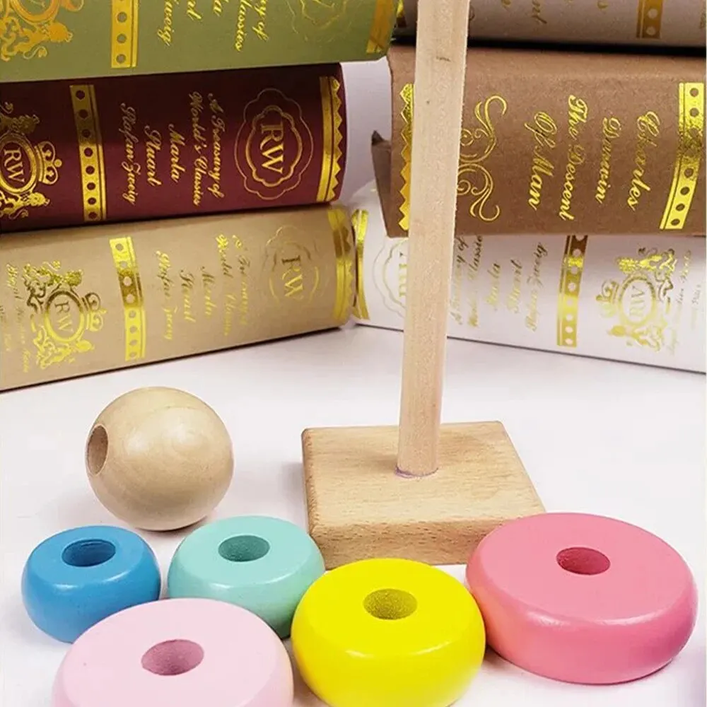 Children Rainbow Tower Ferrule Wooden Toy Stacking Circle Baby Early Childhood Education Puzzle Ring Montessoris Toys Kids