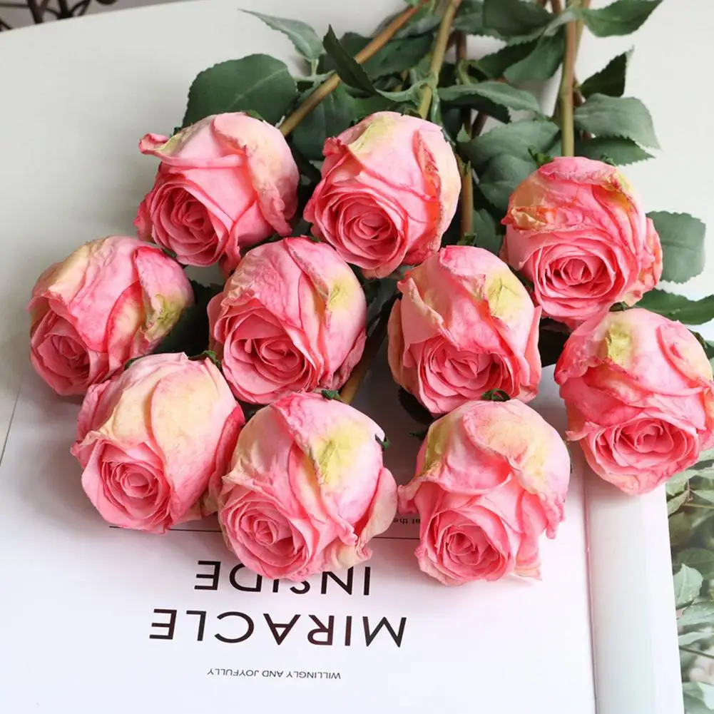 

Faux Silk Rose Flower Single Branch Artificial Rose Flower Wedding Decoration Fake Flower Plants Home Decoration Shooting Props