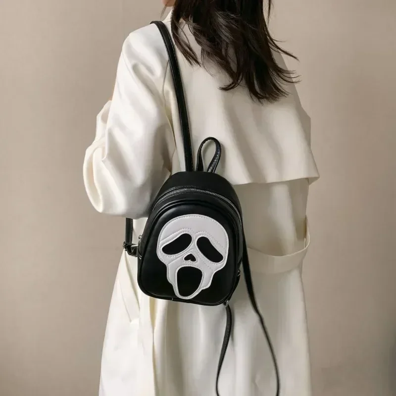 

Novelty Skull Pattern PU Leather Backpacks for Women Funny Ghost Small Backpack Female Fashion Knapsack Travel Bag Trended