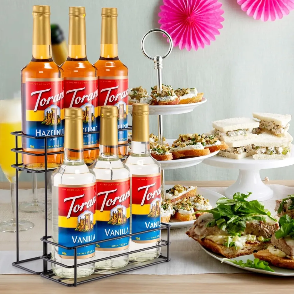 6 زجاجات منظم شراب القهوة رف شراب القهوة لبار القهوة المطبخ رف النبيذ الصغير لتخزين عائلة البار لنبيذ شراب د