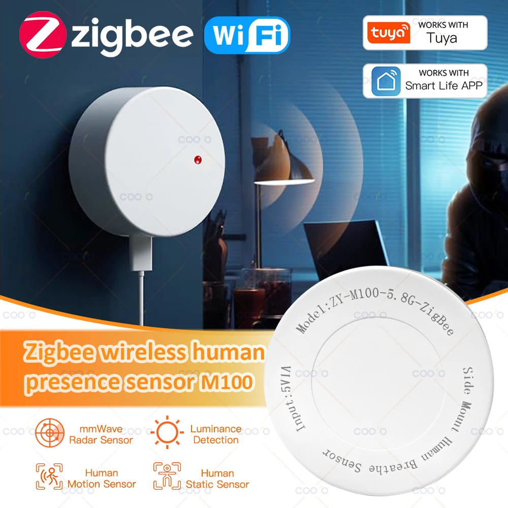 ZigBee-Sensor de Movimento Presença Humana, Wi-Fi MmWave, Detector de Radar, Tuya Hub, Vida Inteligente, Domótica