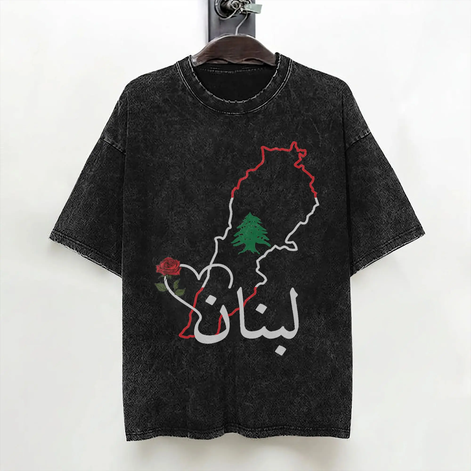 Lebanon Flag Map Beirut Cedar Tree Lebanese T Shirts Washed Short Sleeve T-Shirts for Men Women Streetwear Summer Tee Shirt