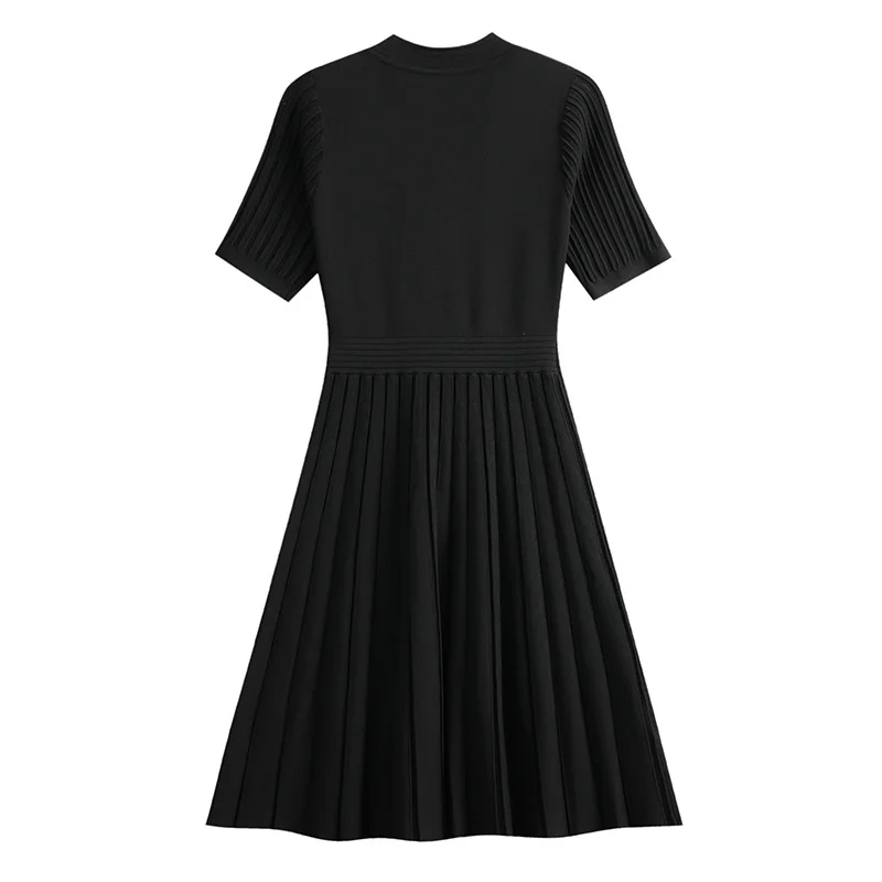 ZJYT New Summer 2026 Fashion Knit Dresses for Women Elegant Short Sleeve Beige Black Casual Daily Party Aline Dress Vestidos - Image 4