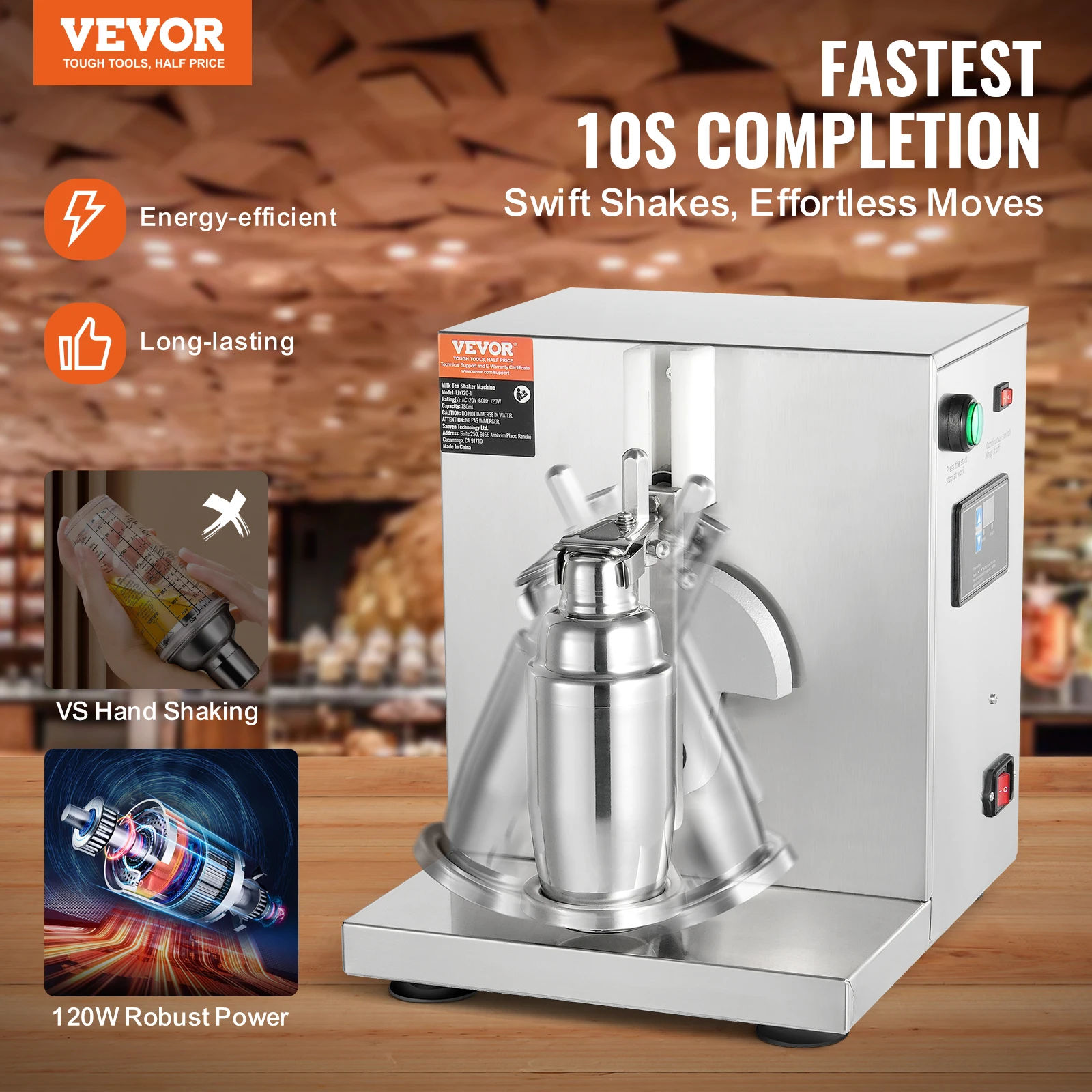 VEVOR Milkshake Maker Machine 120W Commercial Milk Tea Shaker Machine Single Head Milk Shake Mixer Machine for Milk Tea Store