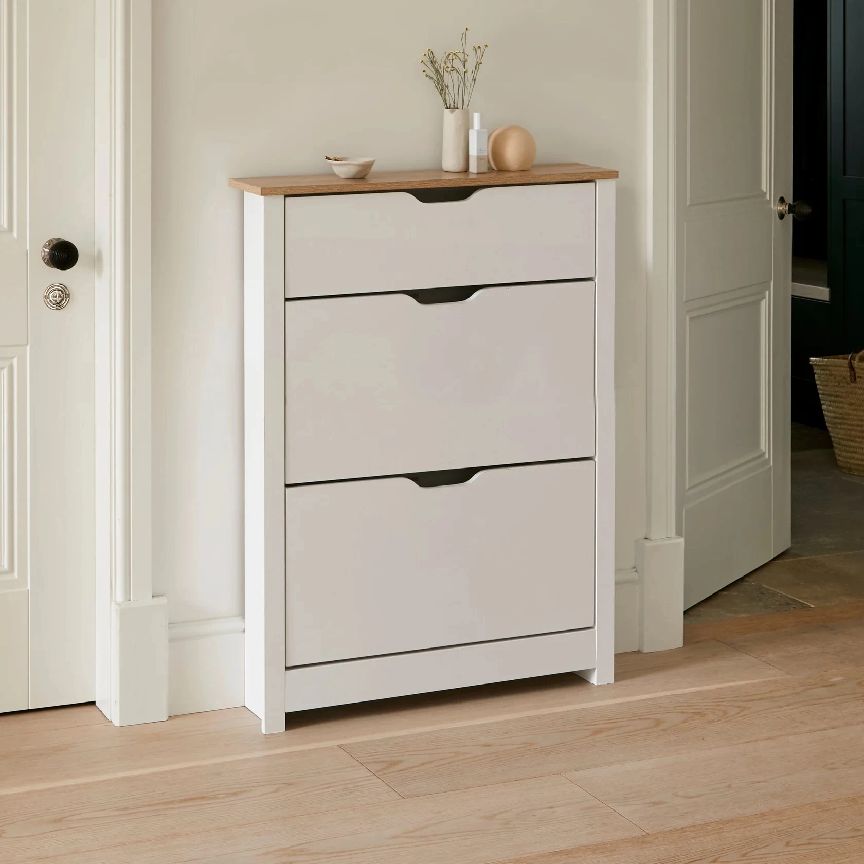 xx-2 Drawer Modern White Wooden Shoe Cabinet with 2 Flip Drawers for Living Room & Entryway Shoe Storage for Home & Hotel Use*