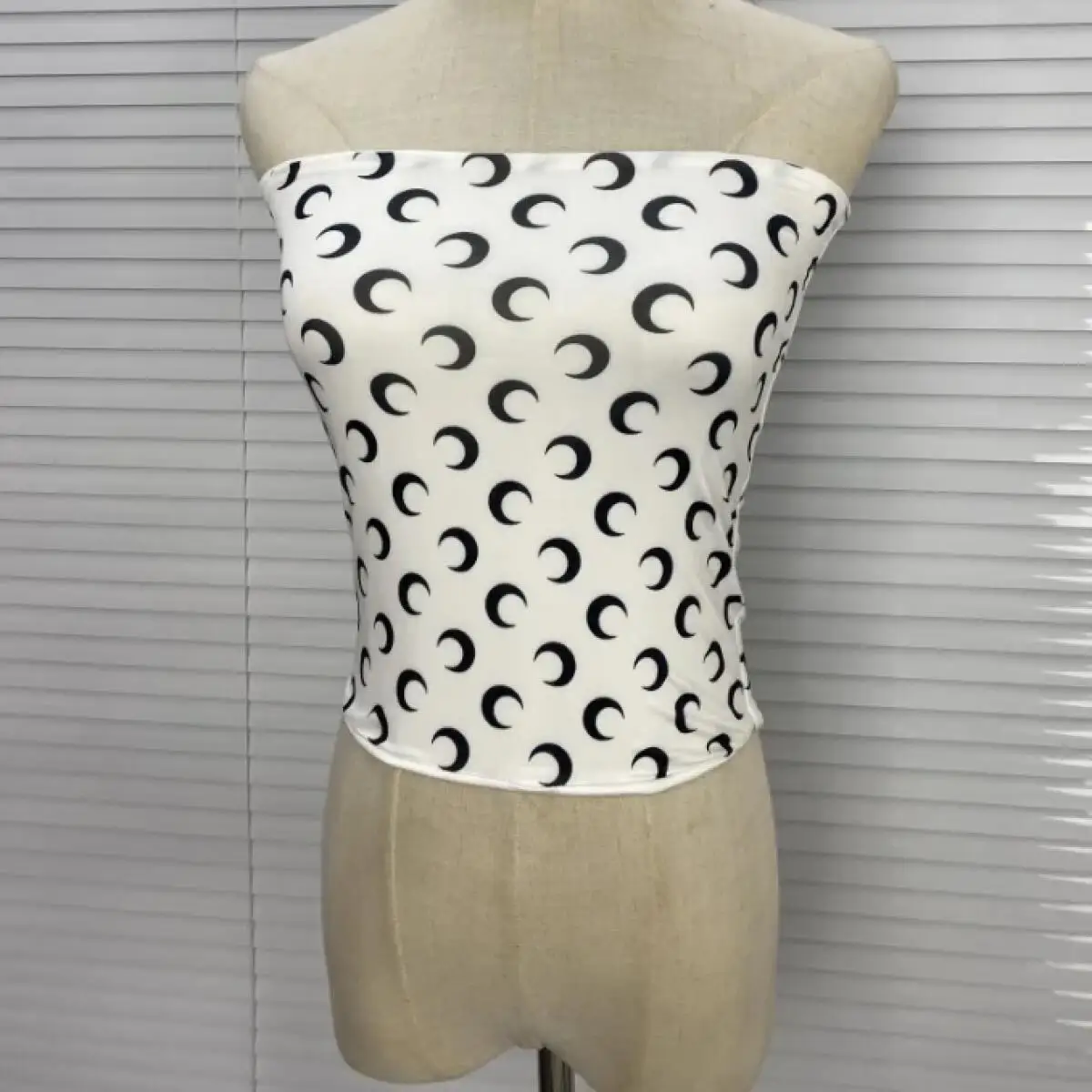 

Elastic Strapless Body Women Short Top Moon Print Korean Style High Street Sexy Summer Versatile Outerwear