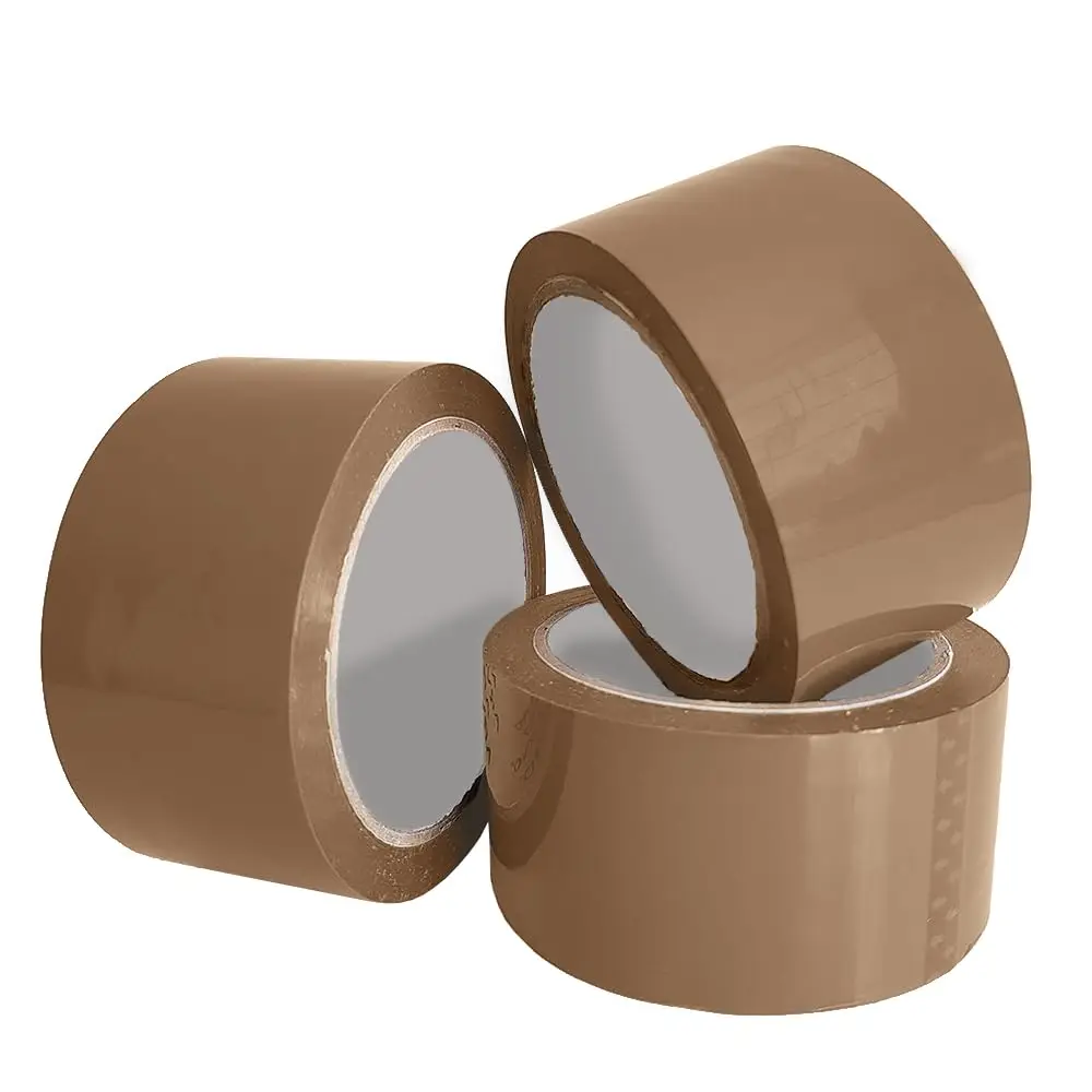 Brown Packing Tape 3 Rolls with Low Noise (48mm x 60m) - Durable Parcel Tape for Packing Boxes, Secure Packaging f. Moving House