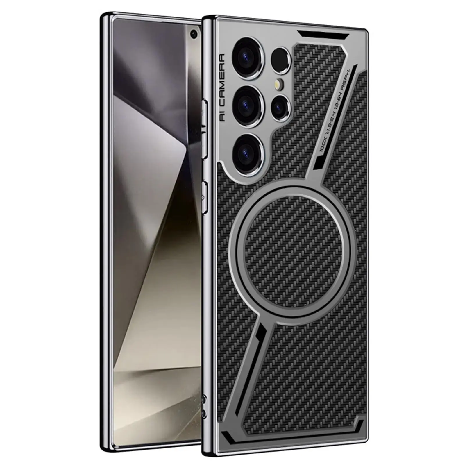 

Magnetic Ultrathin Carbon Fiber Texture Leather Case for Samsung Galaxy S25 Ultra - Shockproof with Camera Protection Plating