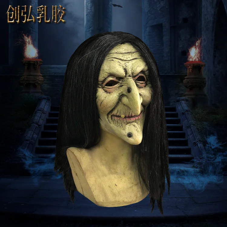 

Realistic and personalized simulation of old witch, female ghost, prank mask, Halloween party costume, witch latex mask