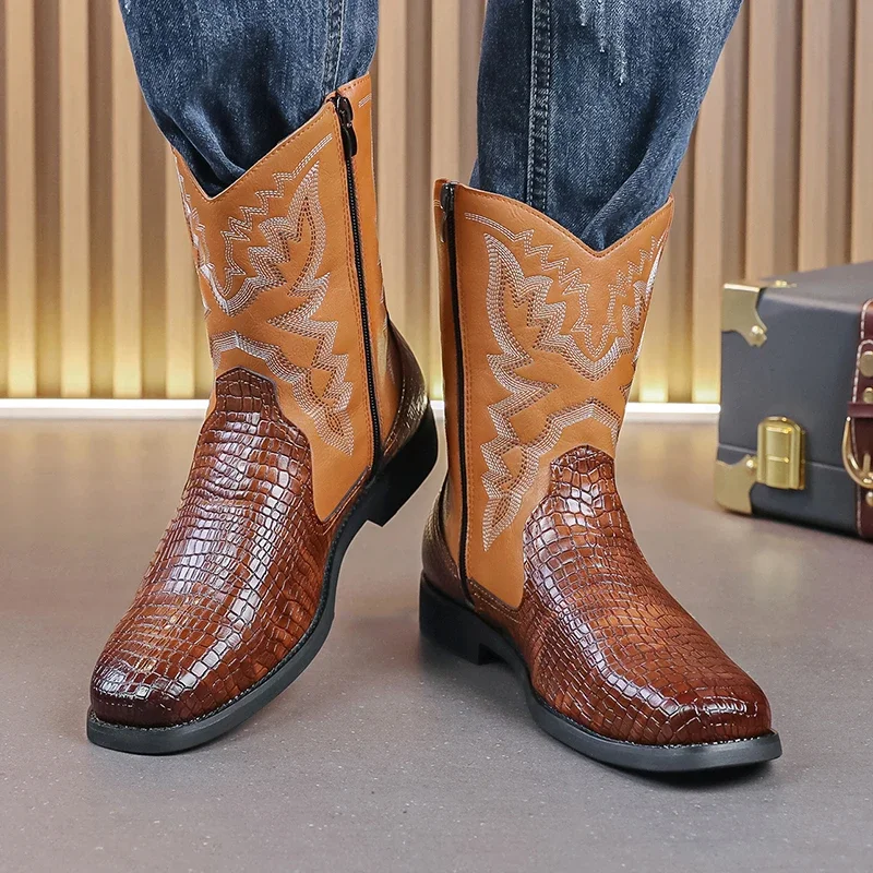 Men's Western Boots Comfortable Cowboy Boots High-top Men's Boots Rubber Sole Boots for Men