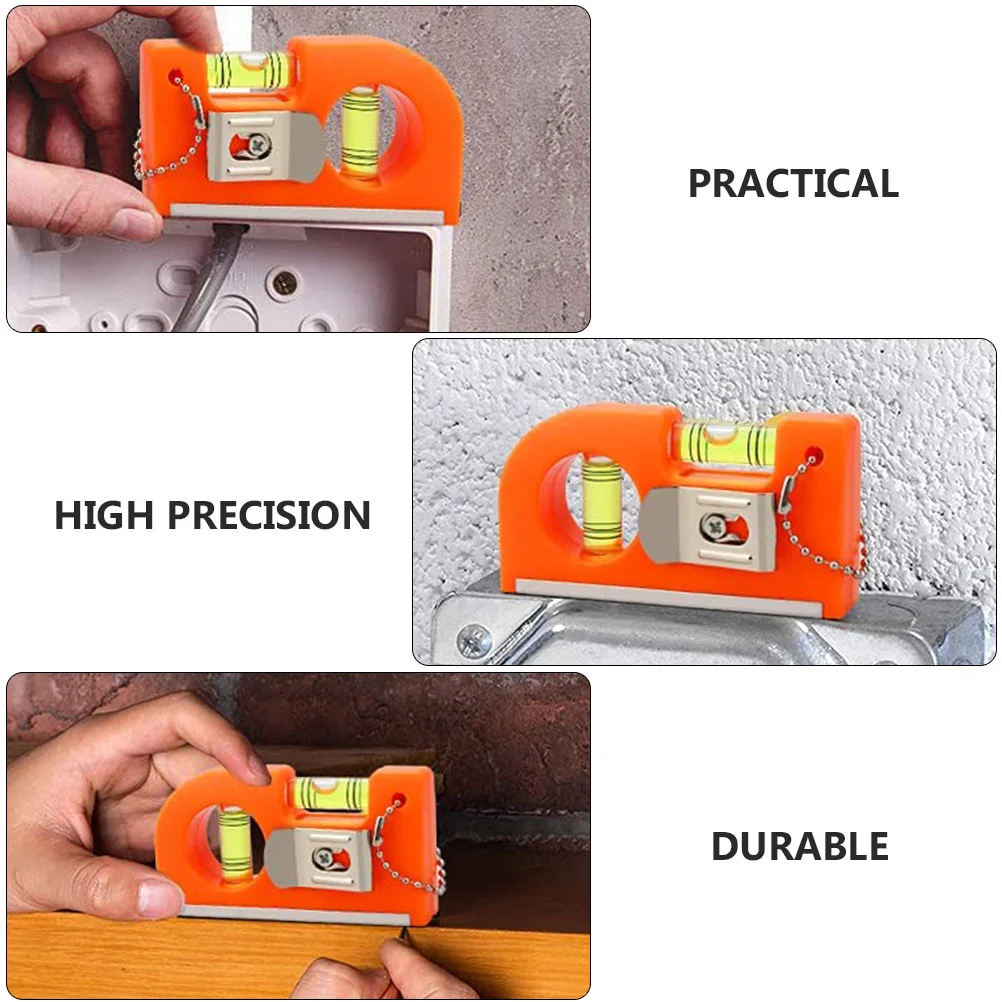 2 Pcs Horizontal Measuring Instrument Spirit Level Magnetic Ruler Photo Frame Keychain Orange