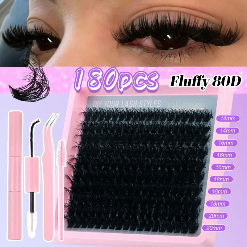 DIY Sectional Grafting Cluster Lashes - D Curl 14-20mm Voluminous Curly, Natural Individual Removable Eyelashes