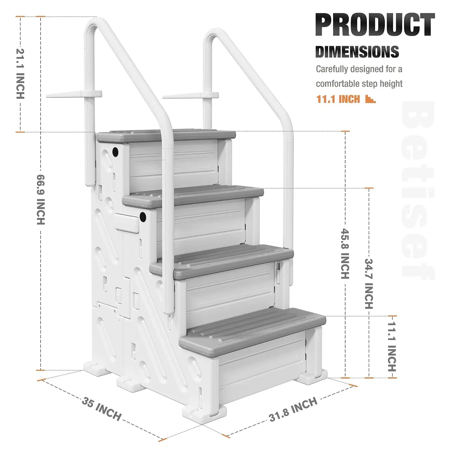 Heavy Duty 4-Step Pool Ladder with Dual Handrails & Non-Slip Steps, 500 LBS for 46-58 Inch Above Ground Pool, Customized